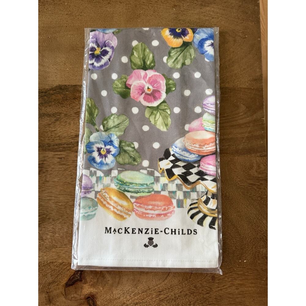 MacKenzie-Childs Macaron Dish Towel 18x26 Cotton Multicolor Floral Polka Dot
